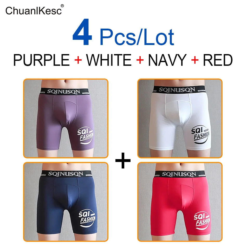

4 Pcs/Lot Viscose Fibre Fabric Long Panties Running Shorts Cold And Refreshing To Prevent Leg Injury Fashionable Underpants