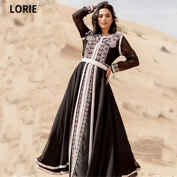 

LORIE Black Moroccan Kaftan Evening Dresses for Women Formal Long Sleeve Lace Appliques Chiffon Prom Gowns Arabia Dress Formal