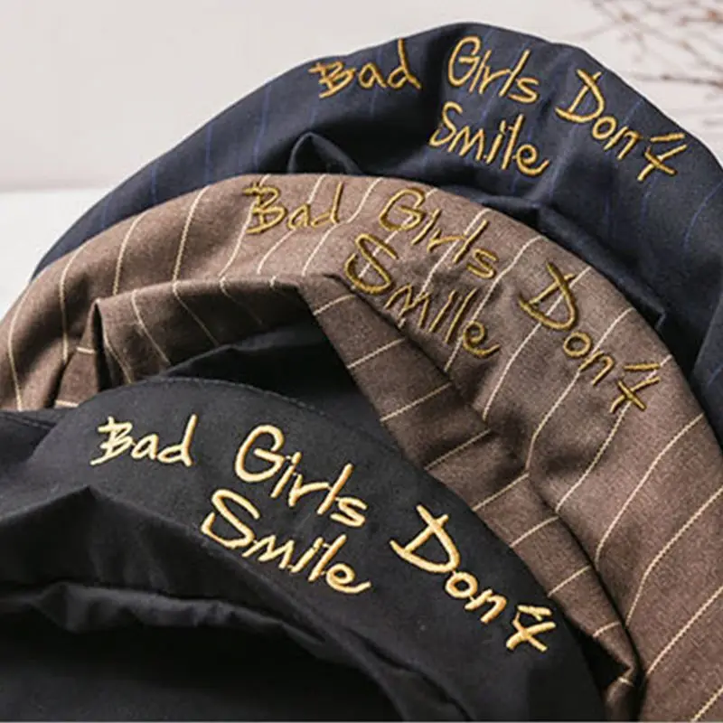 Женская лента бант берет шапка Bad Girls Dont Smile Письма Вышивка темно-синяя шляпа