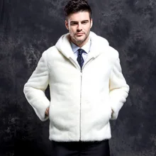 Белая куртка из искусственного меха s для мужчин зимняя верхняя одежда из кроличьего меха на молнии норковая шуба мужская с капюшоном негабаритная Меховая куртка XL664