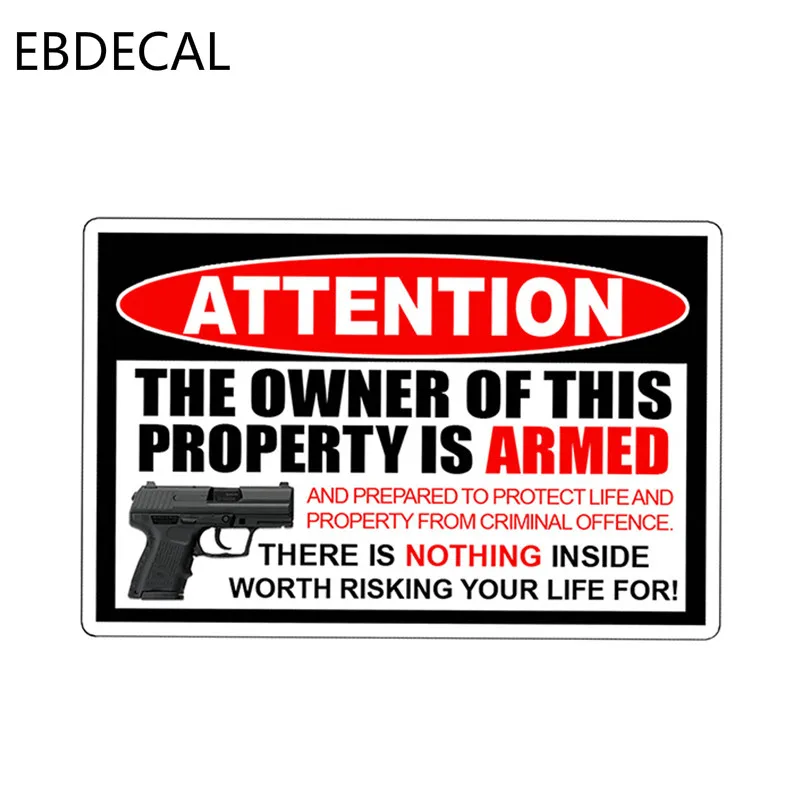 EBdecal для владельцев вооруженных Предупреждение виниловые наклейки Авто/задний