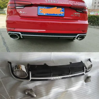 

A4 B9 Rear Bumper Lip Diffuser With Exhaust Muffler Pipe for Audi A4 2016UP Standard Bumper Not avant & allroad