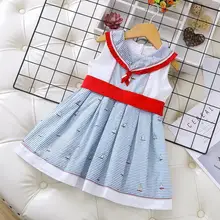 Летние хлопковые платья принцессы в полоску для девочек, детское элегантное платье, 5 шт./партия