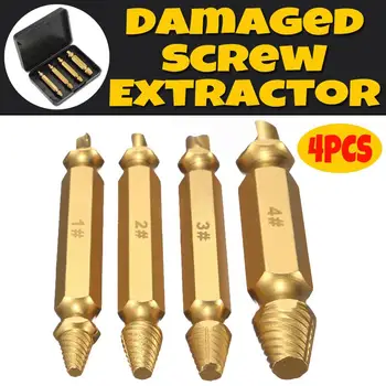 

Drillpro 4pcs Gold Damaged Screw Extractor Drill Bits Guide Set Broken Speed Out Easy out Bolt Stud Stripped Screw Remover Tool
