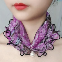 

Pearl Pendant Scarf Wood Ears Gold Thread Lace Variety Lady Neck Hair Chiffon Scarves 2021 New Fashion Jewelry Accessory Gift