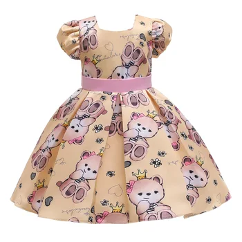 

Cute Bear Baby Girls Party Dresses Princess Costume Lantern Sleeve Kawaii Dress Kids Clothes Toddler Girl Dress Children Vestido