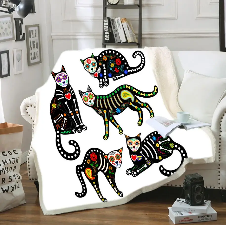 Конверт с капюшоном плюшевый плед 3D Pet cat печатных шерпа флисовая микрофибра Плед Прямая - Цвет: 7
