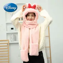 New Disney Minnie Plush Scarf Hat One Female Riding Warm Cute Butterfly Knot Earmuffs Cartoon Gloves Scarf Women Winter Scarf