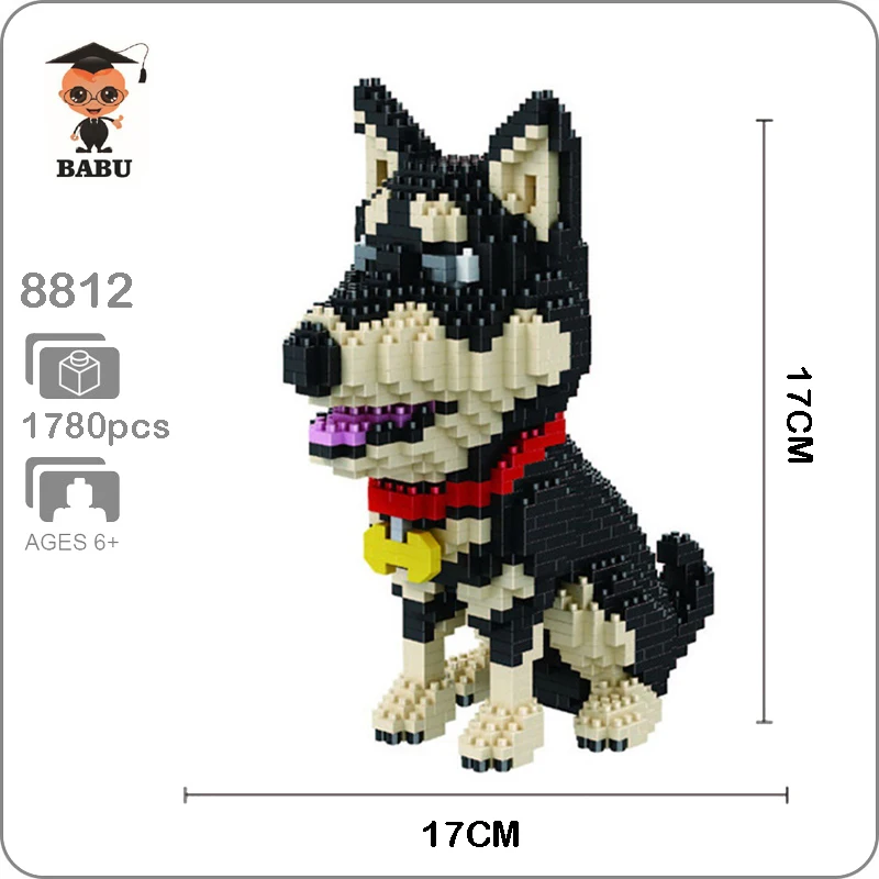 Babu 8812 сибирская Хаски черная собака животное 3D модель 1780 шт DIY алмазные мини