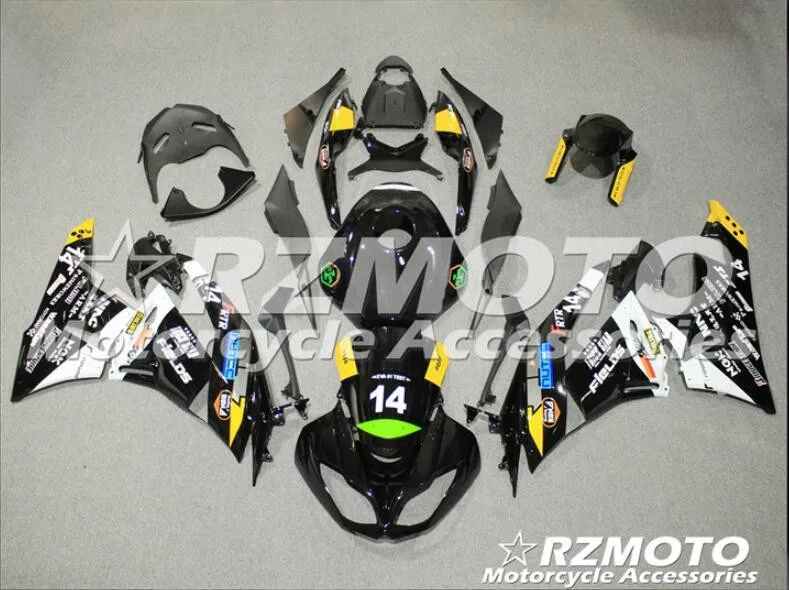 Bright black Стиль ABS литьевая форма мотоцикл Полный обтекатели подходит для Kawasaki ZX-6R 09 10 11 12 2009-2012 набор на заказ яркий черный крутой - Цвет: Bright black