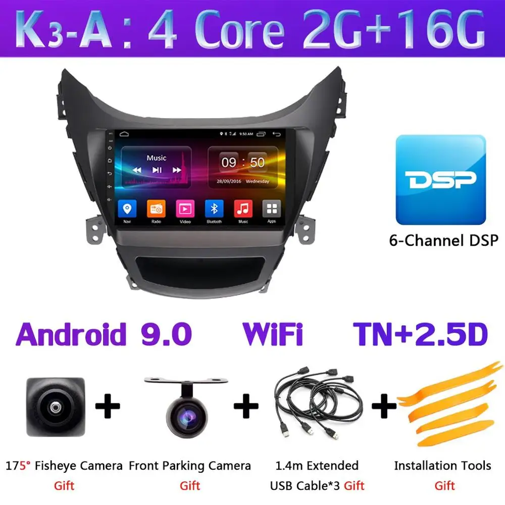 360 ° 4 × камера 4G SIM WiFi Android 9,0 8Core 4+ 64G SPDIF DSP CarPlay автомобильный мультимидийный Навигатор Радио плеер для hyundai Elantra 2011 - Цвет: K3-A