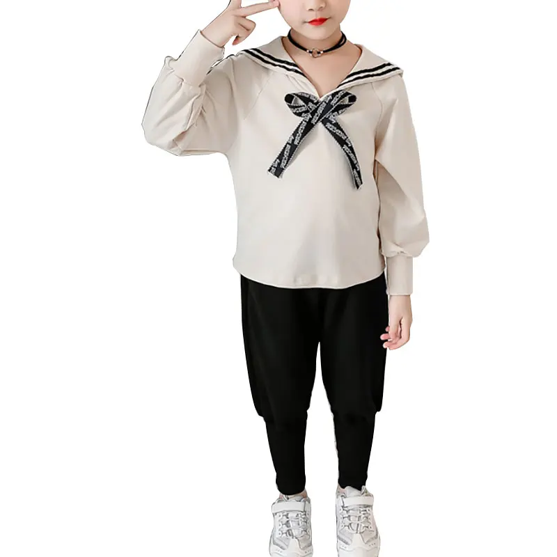 

Spring Children Girl Long Sleeve Letters Bowknot Design T-shirt Blouse+Pants Trousers Casual Outfits Set