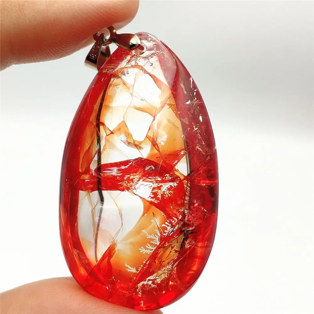 

Natural Limonite Red Phantom Quartz Crystal Multi-inclusions Tree Leaf Necklace 43x26x19mm Pendant Women Man Rare Fashion AAAAA
