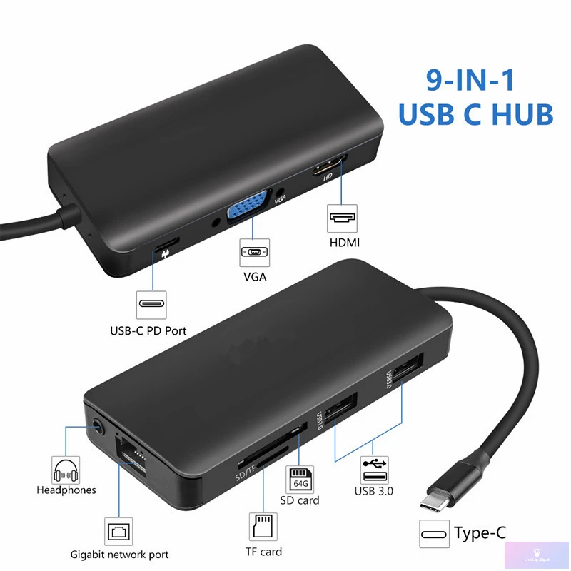 Тип C к HDMI док-станция USB3.0 концентратор 5 Гбит/с устройство для чтения карт SD TF 3,5 мм аудио VGA 1080P 60 Гц RJ45 1000 м LAN порт