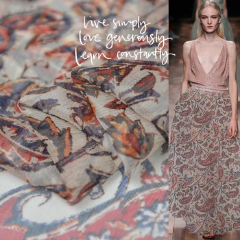 

100cm*133cm vintage paisley pattern pure silk chiffon crepe gauze fabric for dress