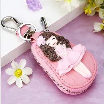 

Hot Sale Korean Version PU Leather Cute Key Wallet Women Keychain Covers Zipper Keys Case Bag Housekeeper Keys Organizer
