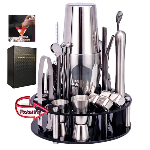 Buy 33-Piece Bartender Kit Cocktail Shaker Set  Rotating Bracket Home DIY Suit for Mixed Drinks Martini Bar Tools Stainless Steel