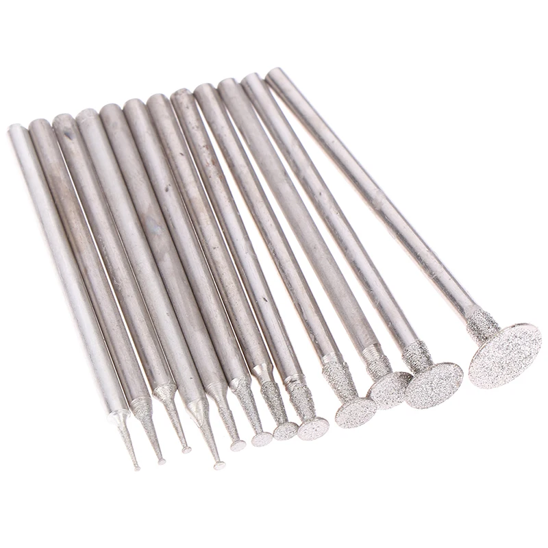 12/24pcs 2.35 Shank Diamond Grinding Burr Needle Point Engraving Carving Polishing Glass Jade Stone Drill Bit Rotary Tool Set