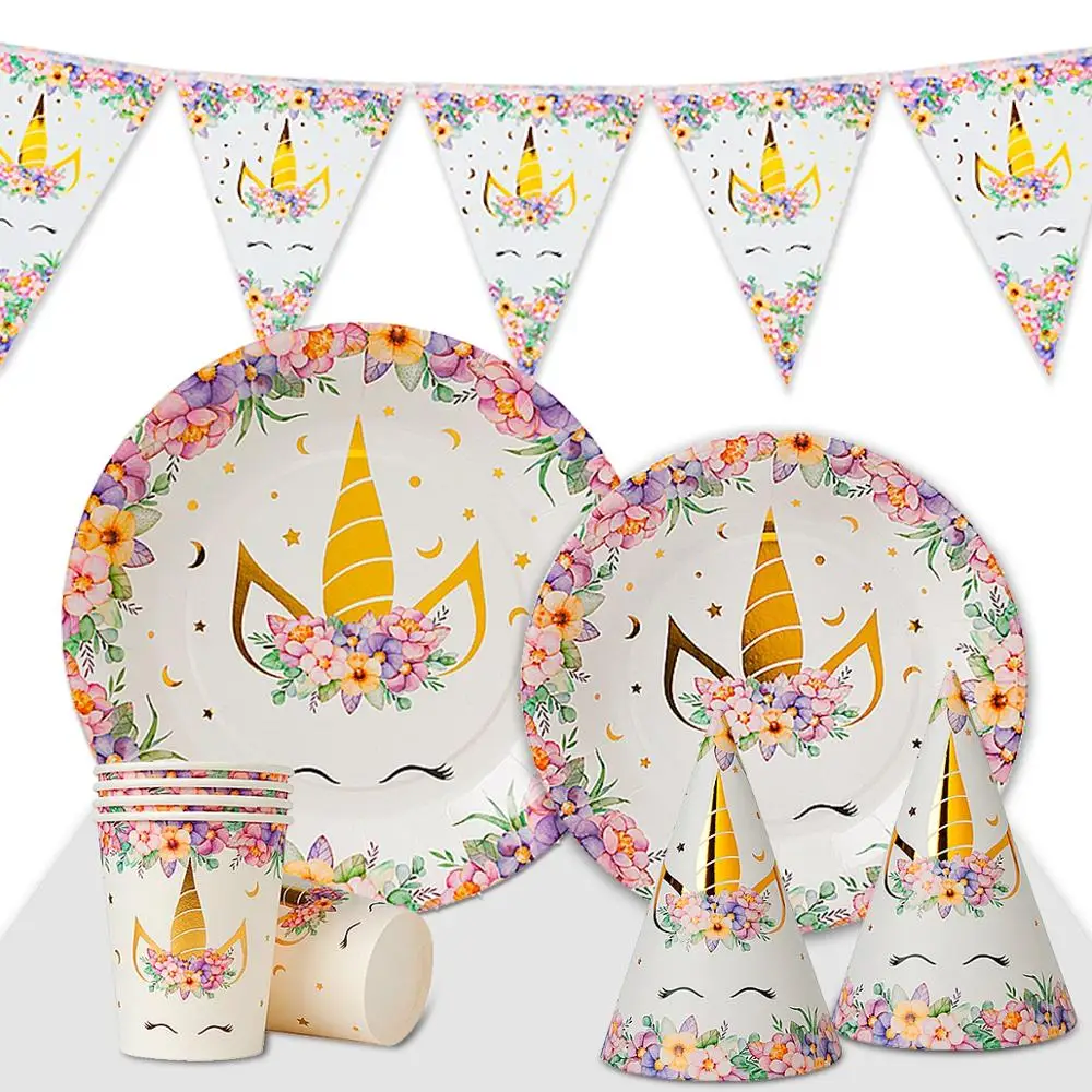 

HUIRAN Unicorn Disposable Tableware Unicorn Birthday Party Decor Happy Birthday Party Decor Kids Baby Shower Girl Boy Decor