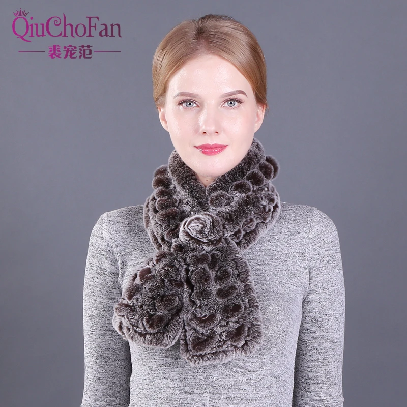Lovely Real Natural Rex Rabbit Fur Scarf Women Rabbit Fur Ring Scarfs Real Knitted Genuine Rex Rabbit Fur Shawl Scarves