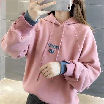 

Womens Clothing 2020 New Hoodies Autumn Winter Casual Alphabet Embroidery Pink Tops