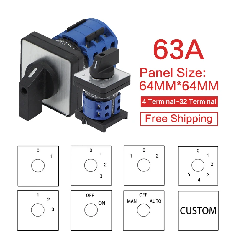 

LW28-63 LW26-63 YMW26 series 63A 1 2 3 4 5 6 7 8 -Position Mounting Rotary Select Cam Changeover Switch Electrician Using Tools