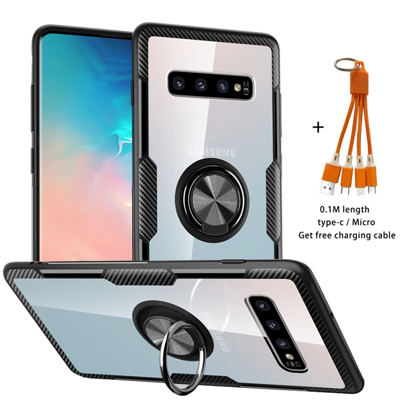 Custodia Sottile Con Staffa Ad Anello Trasparente Per Samsung S9 S10 S20 Cover Posteriore Magnetica Girevole Per Galaxy S10Plus S21Ultra