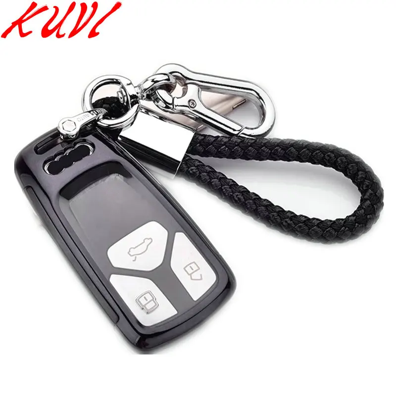 black with keychain Чехол для автомобильных ключей из ТПУ для Audi A4 A5 S4 S5 B9 8W Q7 4M Q5 TT TTS RS купе родстер умный чехол для ключей - Название цвета: black with keychain