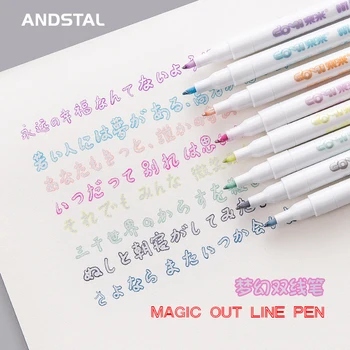 Andstal Double Lines Art Markers Pen DOMI Out Line Pen Fine Liner Marker Fineliner Calligraphy Lettering Pen Color Drawing Pens free shipping calligraphy brush lake pen line horse pen lines big