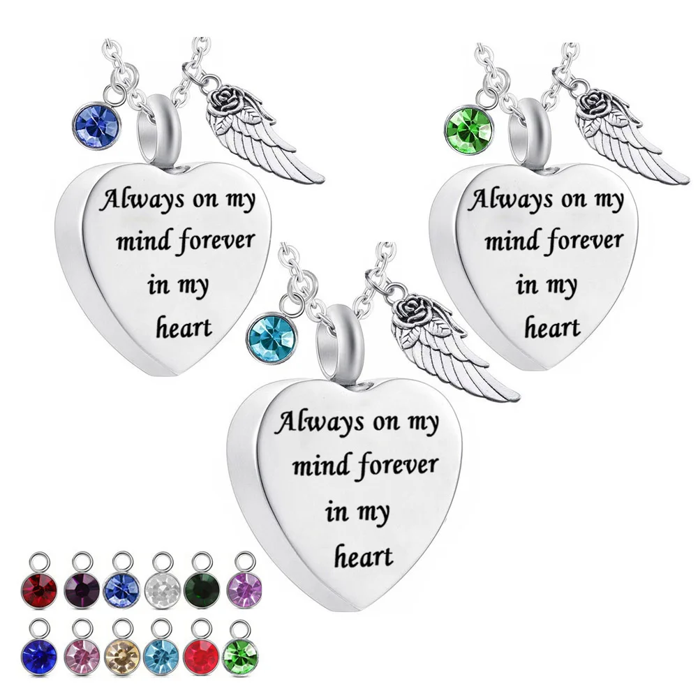

3 шт. ожерелье с кремационной урной Heart ожерельлье для праха Angel Wings и 12 цветов подвеска Urn Pendent ожерельлье-сувенир