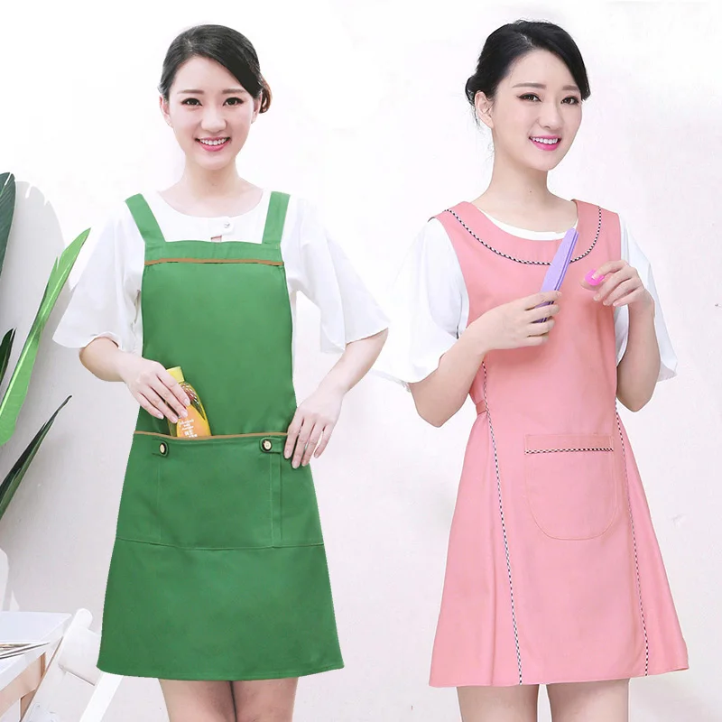 Cotton Restaurant Kitchen Dress Apron For Woman Black Pink Coffee Shop Waitress Adjustable Bib Work Aprons Cleaning Accessory