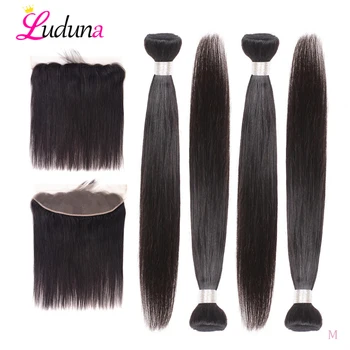 

Luduna Hair Pieces Peruvian Straight Hair 4 Bundles With Closure 13*4 Frontal With Bundles Remy Hair Bundles With Closure 8-28’’