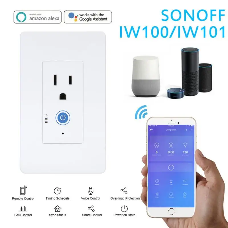 SONOFF IW100/iw101-us Wi-Fi умная настенная розетка и переключатель с Amazon Alexa и Google Assistant для умного дома