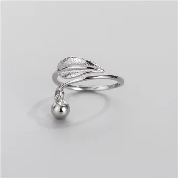 

sodrov S925 sterling silver Korean leaf tassel bell ring women fashion light luxury glossy ring size adjustable
