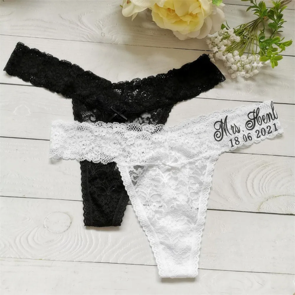 Personalized Name Mrs Wedding Bridal Lace Thong Customize Funny Wedding  Gift Underwear Women Sexy Panties Female Lace Lingerie