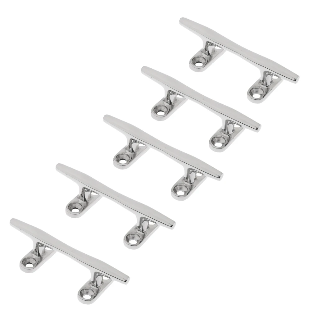 5 x Boat Cleat 4 inch Open Base, Heavy Duty Marine Grade 316 Stainless Steel Mooring Bar Deck Cleats Accessories - 10mm