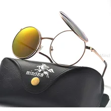 Панк годиоптер SPH готовая близорукость флип откидные солнцезащитные очки для мужчин и женщин близорукие рецептурные линзы мужские круглые солнечные очки FML