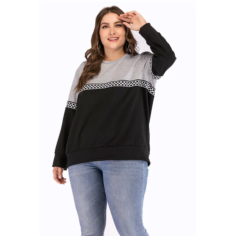 autumn winter plus size tops for women large long sleeve stripe loose cotton casual O neck T-shirt gray 4XL 5XL 6XL 7XL