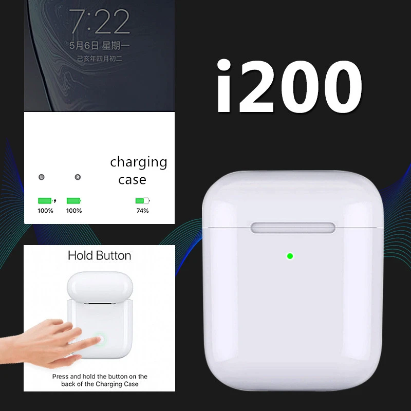I200 TWS Original A2 Smart Senor 1:1 size Headphon Earbuds Wireless 5.0 Bluetooth Earphones Complete with Wireless Charging Case