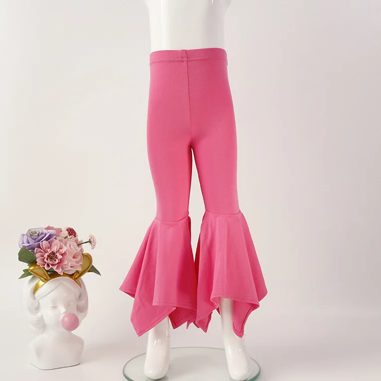 Новинка года; леггинсы для маленьких девочек; однотонные хлопковые леггинсы с оборками; Длинные обтягивающие штаны для девочек; брюки; детская одежда - Цвет: rose red 1