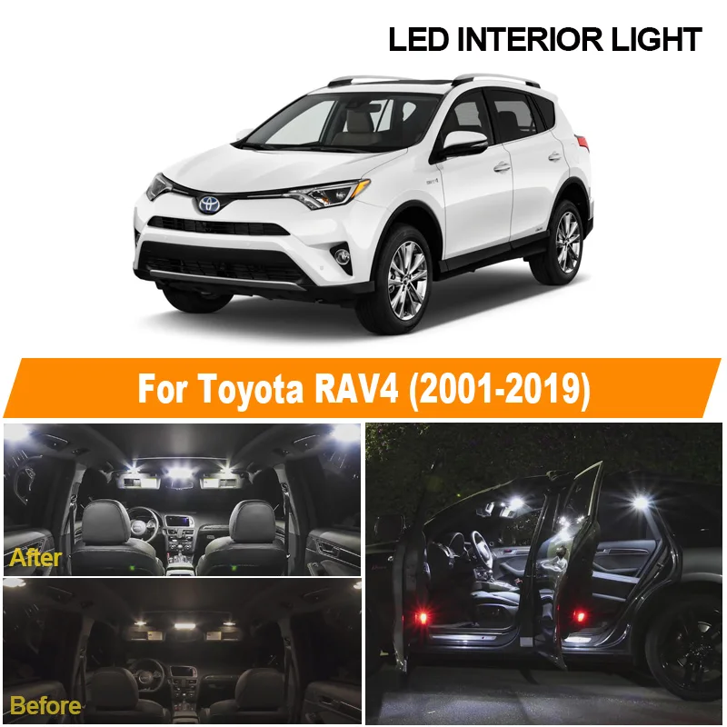 Ceny Biały samochód wolne od błędów żarówki zestaw oświetlenia wnętrza led dla Toyota RAV4 2001 2013 2014 2015 2016 2017 2018 2019 mapa Dome lampa oświetlająca tablice rejestracyjną
