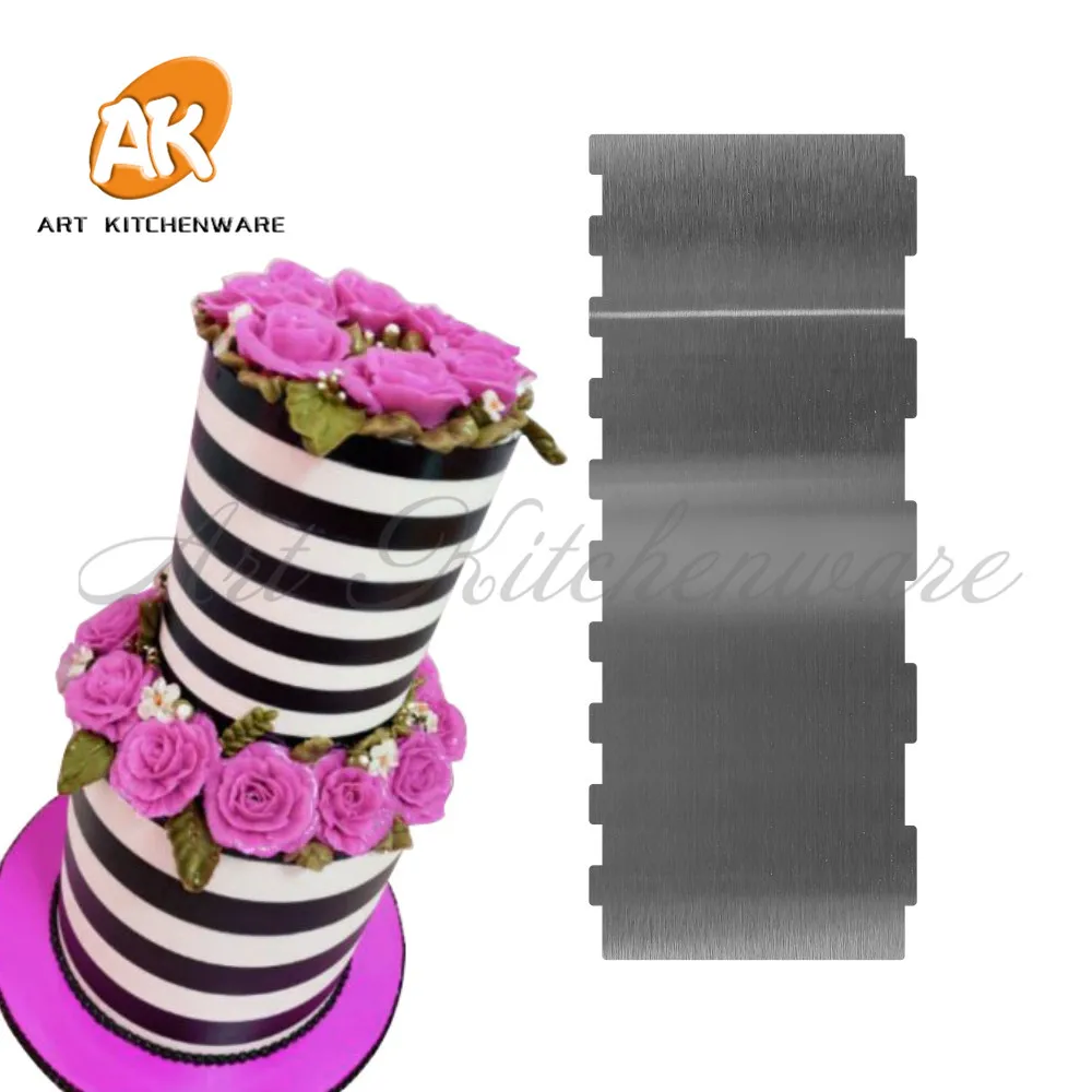  Two Side Wide Stripe Stainless Steel Cake Scraper Cake Comb Butter Cream Smoother Baking Pastry Spa