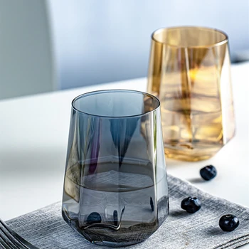 

Color Painted Gold Rim Glass Water Cups Creative Six-sided Glass Juice Cups Drink Cup Girls Milk Cup Whisky Glass