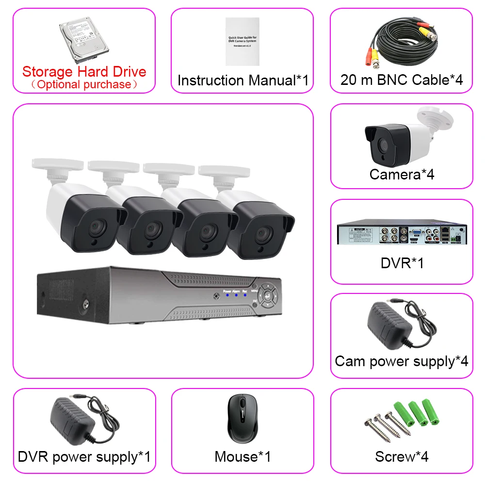 4CH HD 5MP AHD камера наблюдения Комплект домашний Открытый водонепроницаемый CCTV DVR комплект инфракрасного ночного видения телефон дистанционного Часы