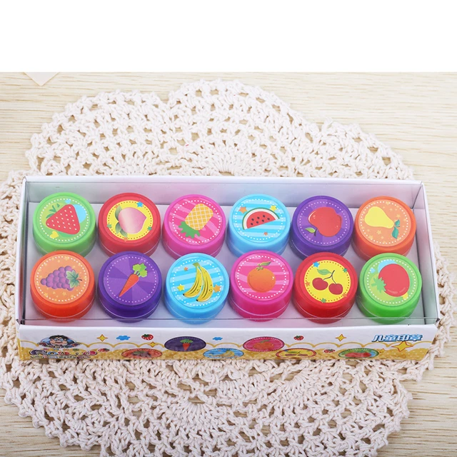12pcs/Box Children Toy Rubber Stamps Cartoon Fruits Kid Seal DIY Scrapbook Photo Album Decor Stamper High Quality Simple 1