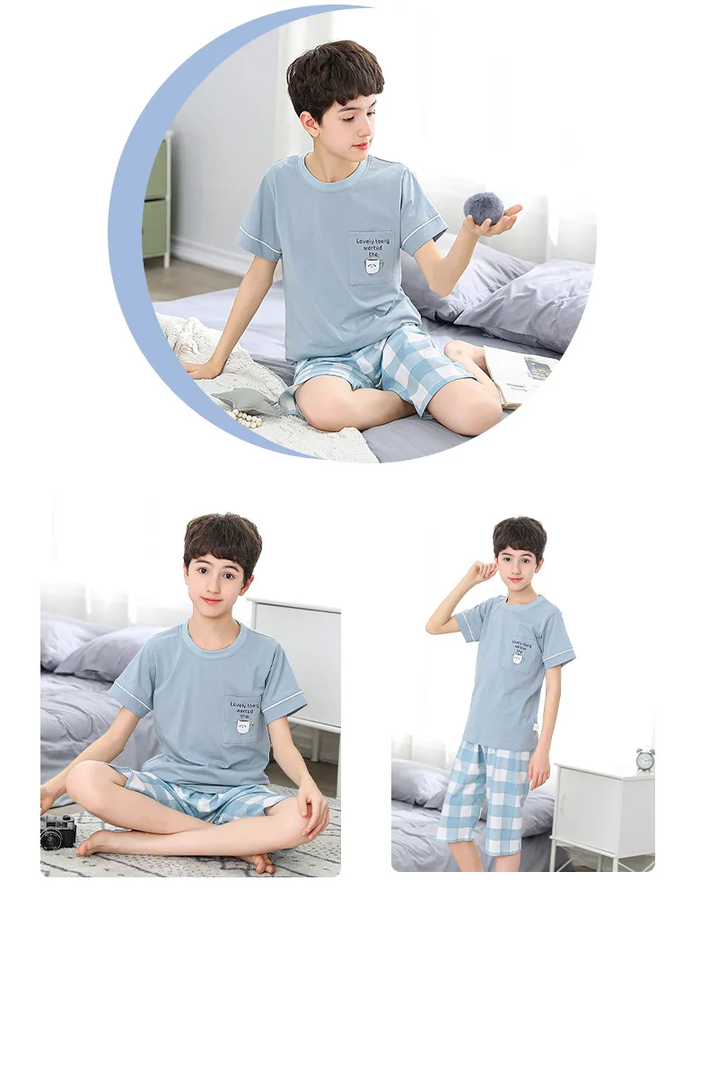 Teens Pajamas Short Sleeve 100% Cotton Pyjamas Big Kids Clothes Sets Children Boys Sleepwear Pajamas For Girls 10 12 14 16 Years baby girl nightgowns