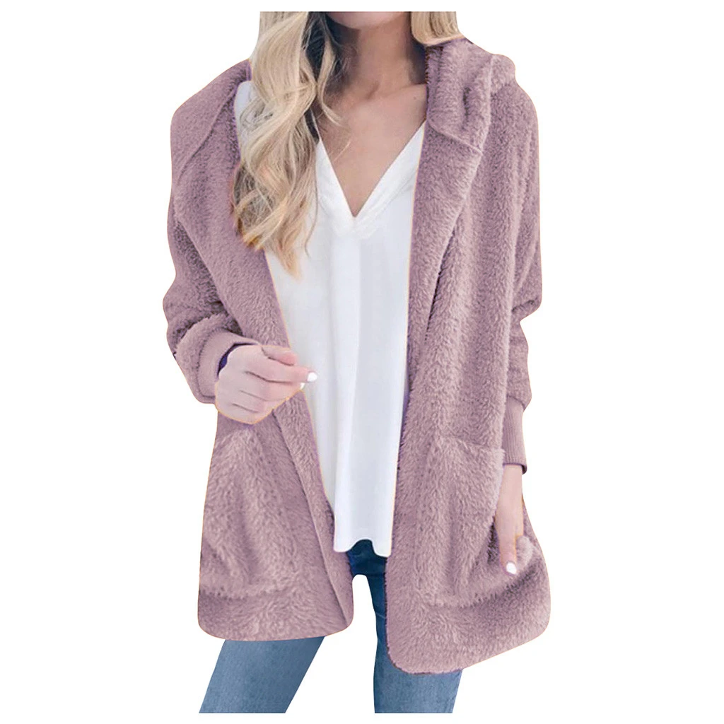 Women Autumn Winter Jacket Coat Hood Luxury Fleece Jacket Fluffy Jackets Overcoat Casual  Plus Size Outwear 822
