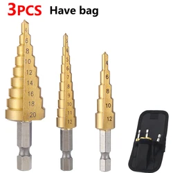 HSS Titanium Coated Step Drill Bit for Precision Cutting in Metal and Wood (3PC 4 - 12 4 - 12 4 - 20)