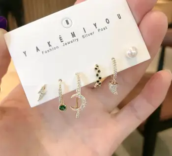 

6 Piece Set Korean Pearl Lightning Crescent Cute Earring Ear Bone Earring