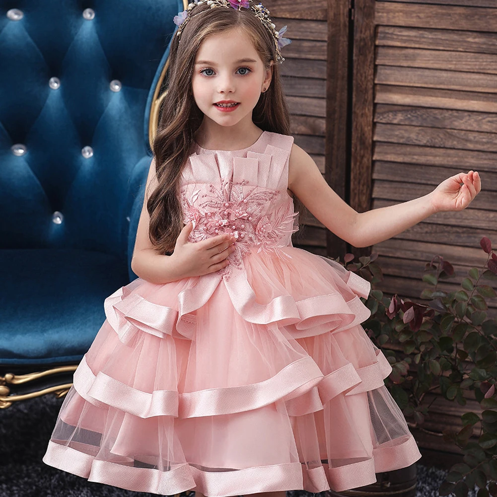 Girls party birthday floral sleeveless lace dress Only 3-4 Years left 